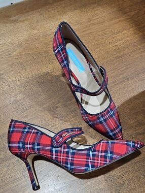 Draper James Red Plaid Mary Jane Pointed Heels